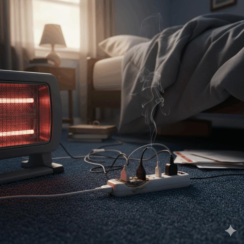 space heater safety tips power strip burning